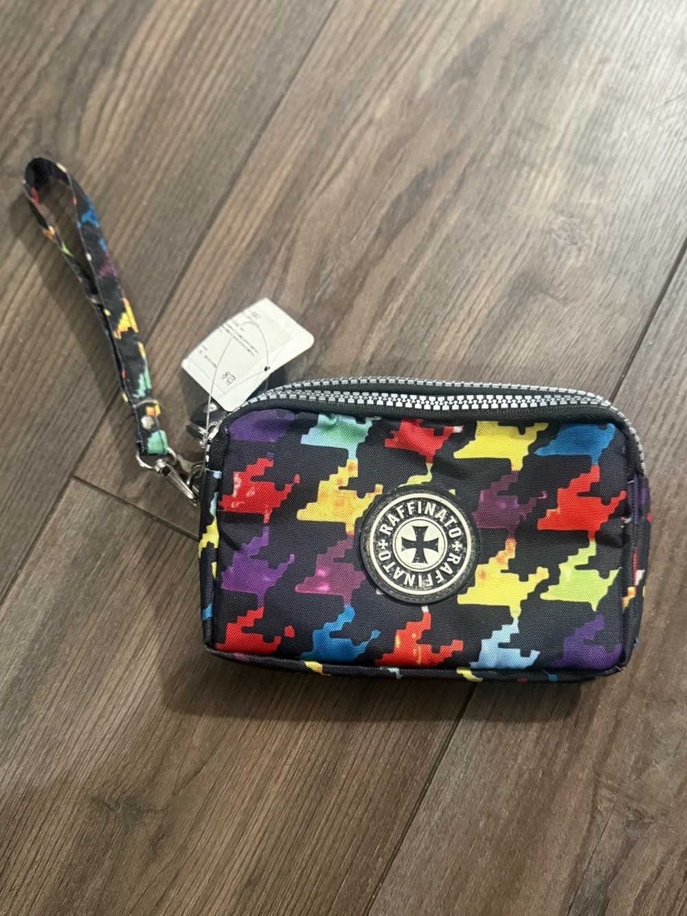 NWT Raffinato Rainbow Houndstooth Wristlet Pouch Cosmetic Bag Y2K
